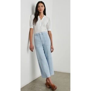 Rails Getty Crop Utility Wide Leg Jeans Women's 30 Blue Stretch Cargo Dbl Knee